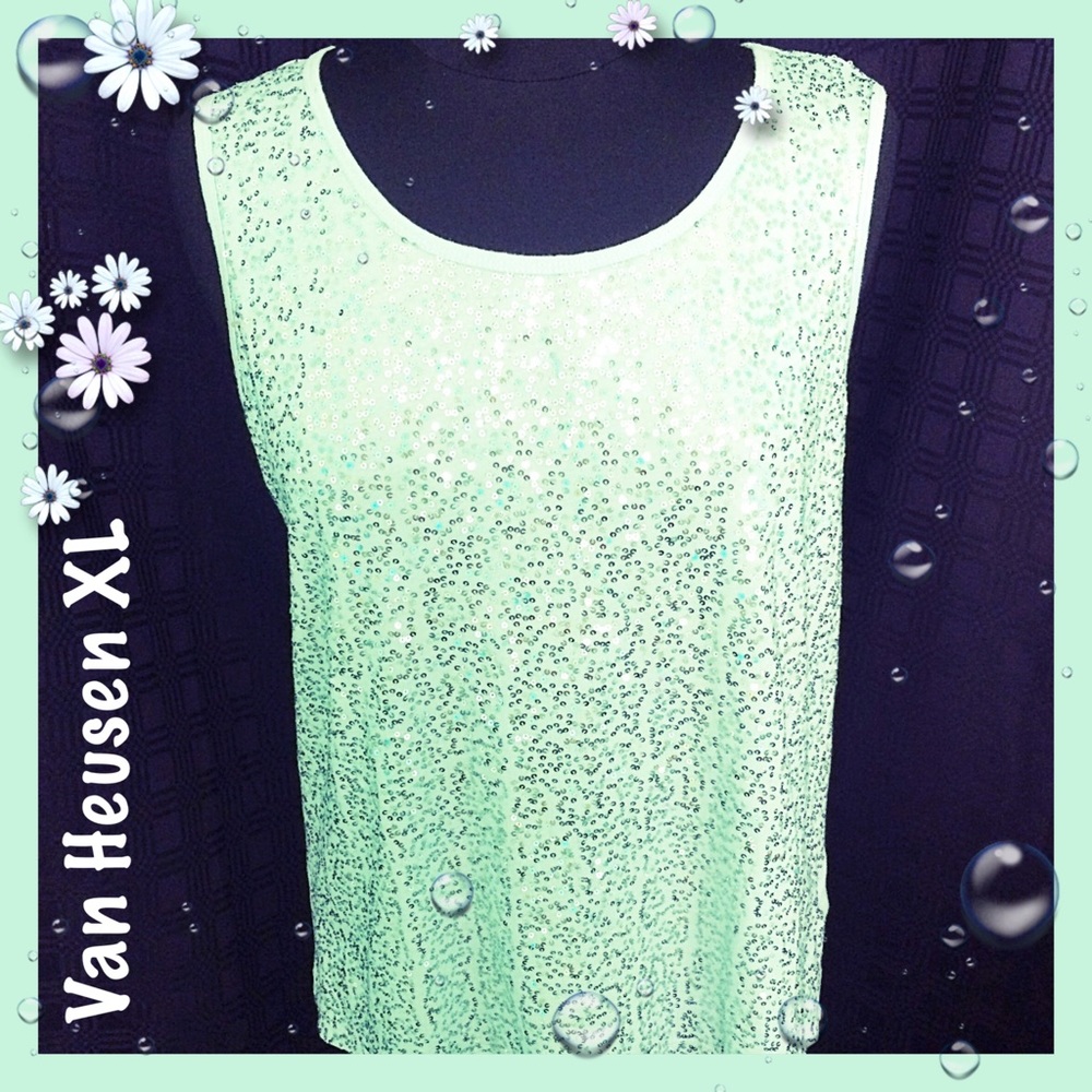 Van Heusen Seafoam Green Sequin Tank Top Size XL